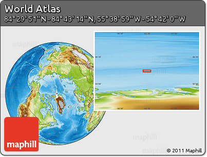 Physical Location Map of the Area around 84° 36' 33" N, 55° 10' 29" W