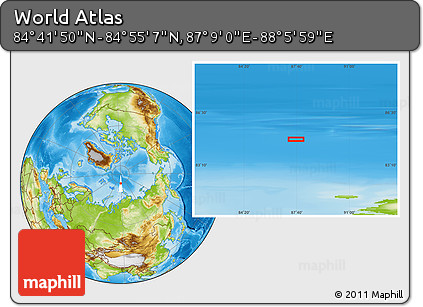 Physical Location Map of the Area around 84° 48' 28" N, 87° 37' 30" E