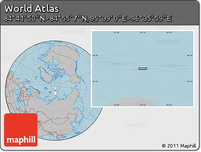Gray Location Map of the Area around 84° 48' 28" N, 96° 7' 30" E, hill shading