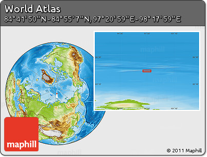 Physical Location Map of the Area around 84° 48' 28" N, 97° 49' 29" E