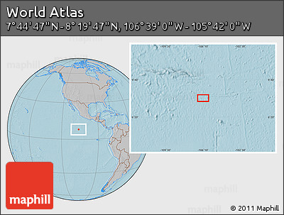 Gray Location Map of the Area around 8° 2' 17" N, 106° 10' 30" W, hill shading