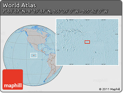 Gray Location Map of the Area around 8° 2' 17" N, 106° 10' 30" W, hill shading