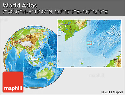 Physical Location Map of the Area around 8° 2' 17" N, 109° 43' 29" E