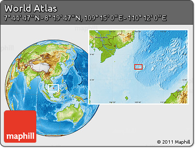 Physical Location Map of the Area around 8° 2' 17" N, 109° 43' 29" E
