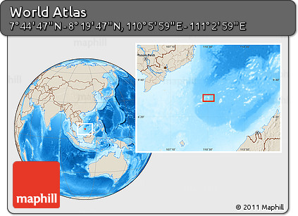 Shaded Relief Location Map of the Area around 8° 2' 17" N, 110° 34' 29" E