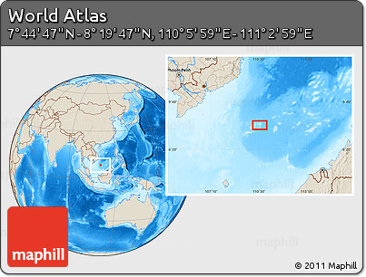 Shaded Relief Location Map of the Area around 8° 2' 17" N, 110° 34' 29" E