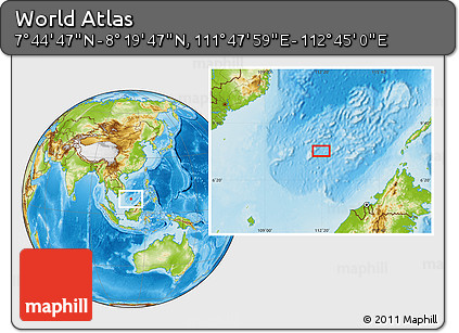 Physical Location Map of the Area around 8° 2' 17" N, 112° 16' 30" E