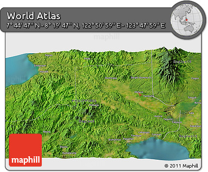 Satellite 3D Map of the Area around 8° 2' 17" N, 123° 19' 29" E