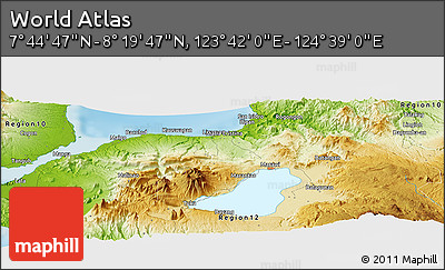 Physical Panoramic Map of the Area around 8° 2' 17" N, 124° 10' 30" E