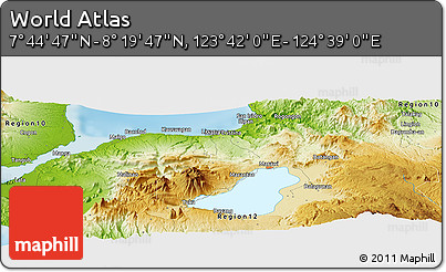 Physical Panoramic Map of the Area around 8° 2' 17" N, 124° 10' 30" E