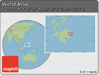 Savanna Style Location Map of the Area around 8° 2' 17" N, 126° 43' 29" E