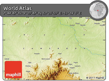 Physical Map of the Area around 8° 2' 17" N, 12° 49' 29" E