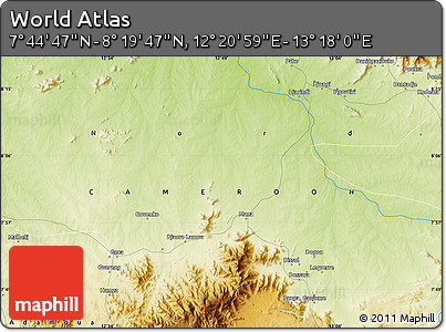 Physical Map of the Area around 8° 2' 17" N, 12° 49' 29" E