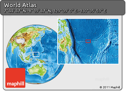 Physical Location Map of the Area around 8° 2' 17" N, 130° 7' 30" E