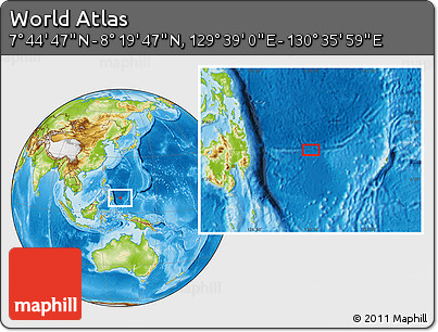 Physical Location Map of the Area around 8° 2' 17" N, 130° 7' 30" E