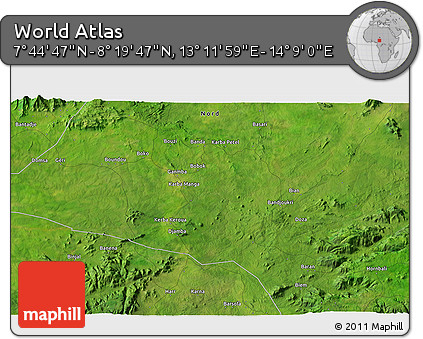 Satellite 3D Map of the Area around 8° 2' 17" N, 13° 40' 30" E