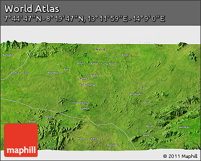 Satellite 3D Map of the Area around 8° 2' 17" N, 13° 40' 30" E