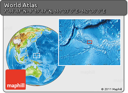 Physical Location Map of the Area around 8° 2' 17" N, 142° 1' 30" E