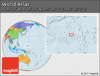 Political Location Map of the Area around 8° 2' 17" N, 146° 16' 30" E