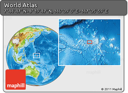 Physical Location Map of the Area around 8° 2' 17" N, 147° 7' 30" E