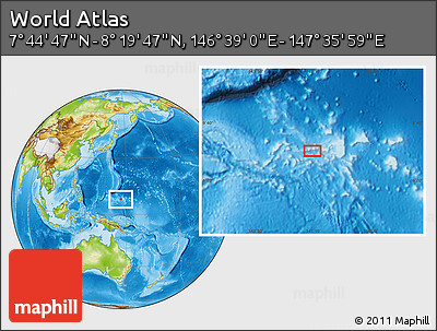 Physical Location Map of the Area around 8° 2' 17" N, 147° 7' 30" E