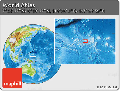 Physical Location Map of the Area around 8° 2' 17" N, 147° 7' 30" E