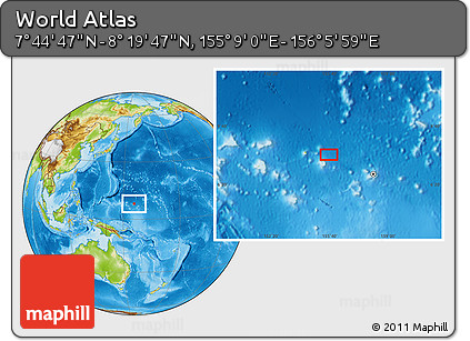 Physical Location Map of the Area around 8° 2' 17" N, 155° 37' 30" E