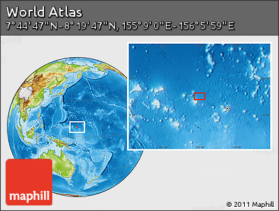 Physical Location Map of the Area around 8° 2' 17" N, 155° 37' 30" E