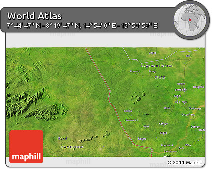Satellite 3D Map of the Area around 8° 2' 17" N, 15° 22' 30" E