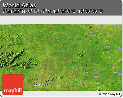 Satellite 3D Map of the Area around 8° 2' 17" N, 15° 22' 30" E