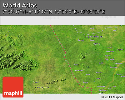 Satellite 3D Map of the Area around 8° 2' 17" N, 15° 22' 30" E