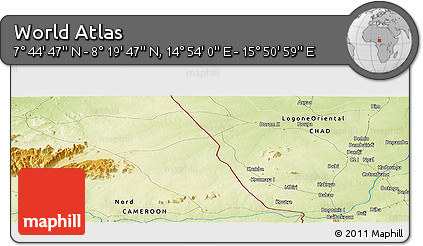 Physical Panoramic Map of the Area around 8° 2' 17" N, 15° 22' 30" E