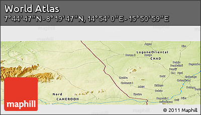 Physical Panoramic Map of the Area around 8° 2' 17" N, 15° 22' 30" E