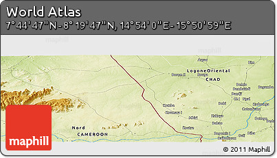 Physical Panoramic Map of the Area around 8° 2' 17" N, 15° 22' 30" E