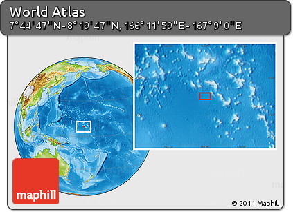 Physical Location Map of the Area around 8° 2' 17" N, 166° 40' 30" E