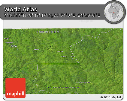 Satellite 3D Map of the Area around 8° 2' 17" N, 21° 19' 30" E