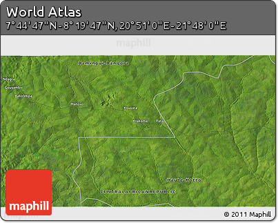 Satellite 3D Map of the Area around 8° 2' 17" N, 21° 19' 30" E