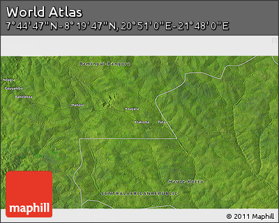 Satellite 3D Map of the Area around 8° 2' 17" N, 21° 19' 30" E