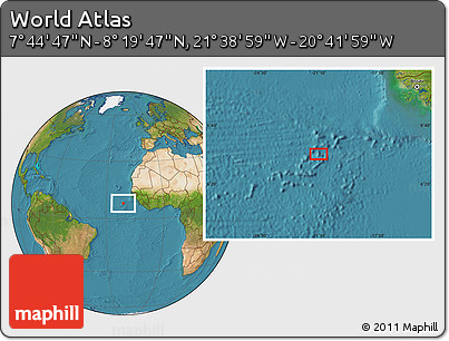 Satellite Location Map of the Area around 8° 2' 17" N, 21° 10' 29" W