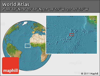 Satellite Location Map of the Area around 8° 2' 17" N, 21° 10' 29" W