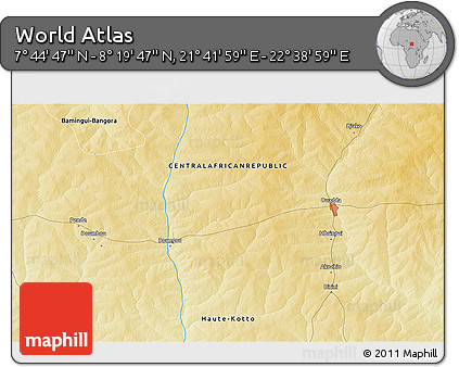 Physical 3D Map of the Area around 8° 2' 17" N, 22° 10' 29" E