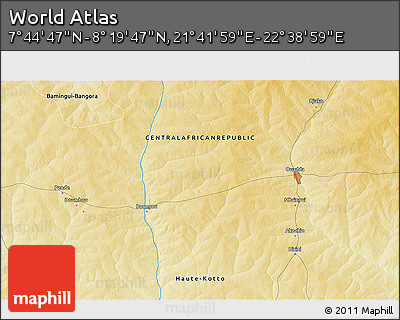 Physical 3D Map of the Area around 8° 2' 17" N, 22° 10' 29" E