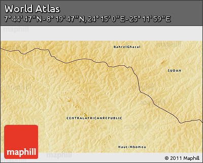 Physical 3D Map of the Area around 8° 2' 17" N, 24° 43' 30" E