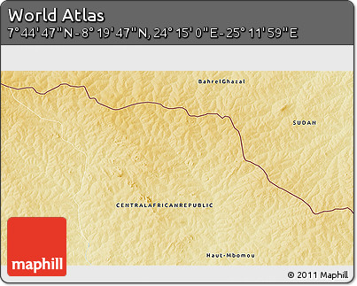 Physical 3D Map of the Area around 8° 2' 17" N, 24° 43' 30" E
