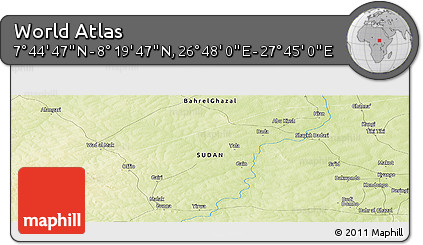 Physical Panoramic Map of the Area around 8° 2' 17" N, 27° 16' 29" E