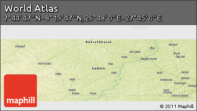 Physical Panoramic Map of the Area around 8° 2' 17" N, 27° 16' 29" E