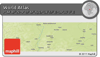 Physical Panoramic Map of the Area around 8° 2' 17" N, 28° 7' 30" E
