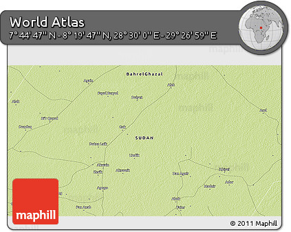 Physical 3D Map of the Area around 8° 2' 17" N, 28° 58' 30" E
