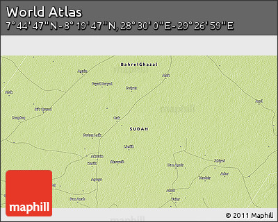 Physical 3D Map of the Area around 8° 2' 17" N, 28° 58' 30" E