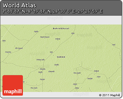 Physical 3D Map of the Area around 8° 2' 17" N, 28° 58' 30" E